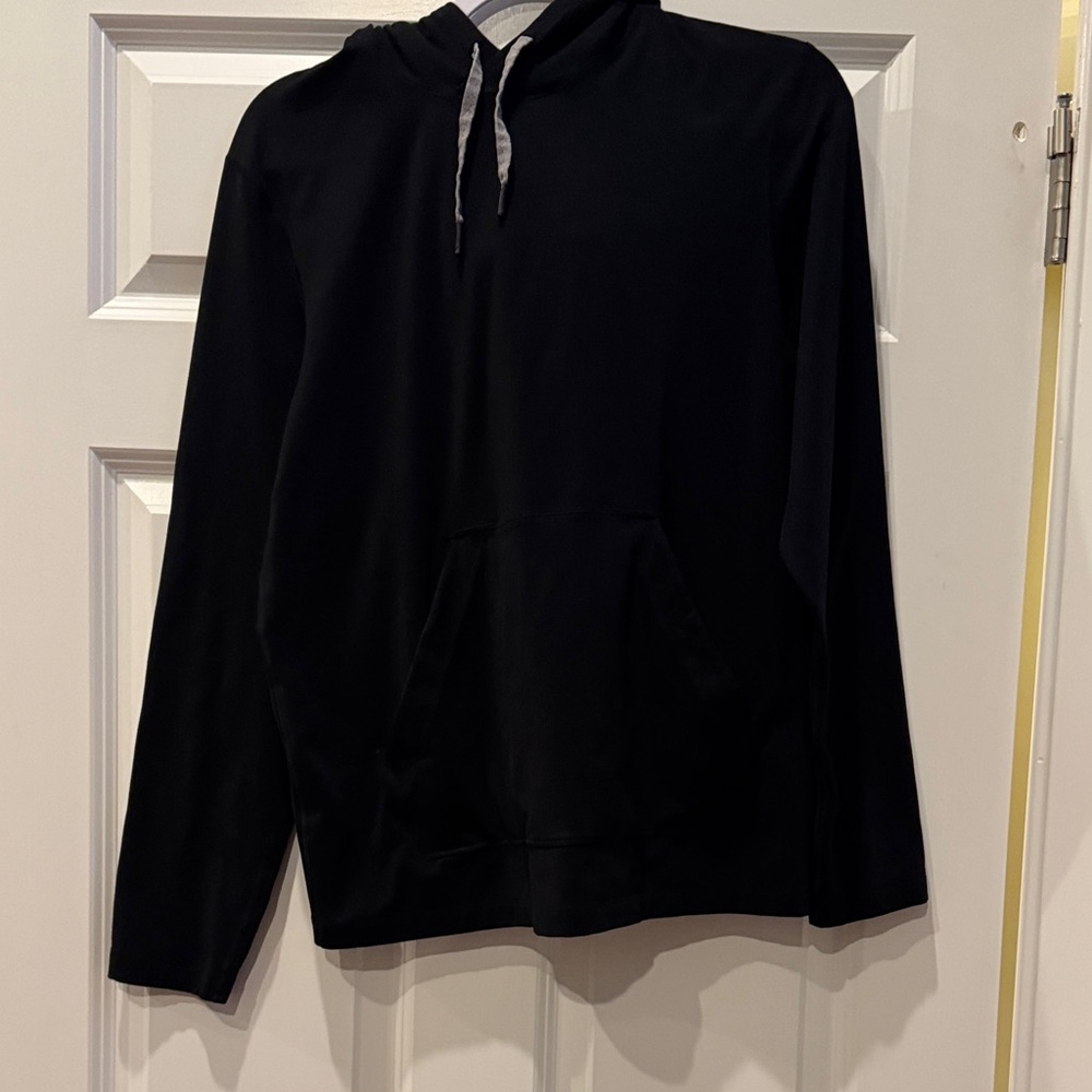 Lululemon Soft Jersey Pullover Black Hoodie with Gray Drawstrings